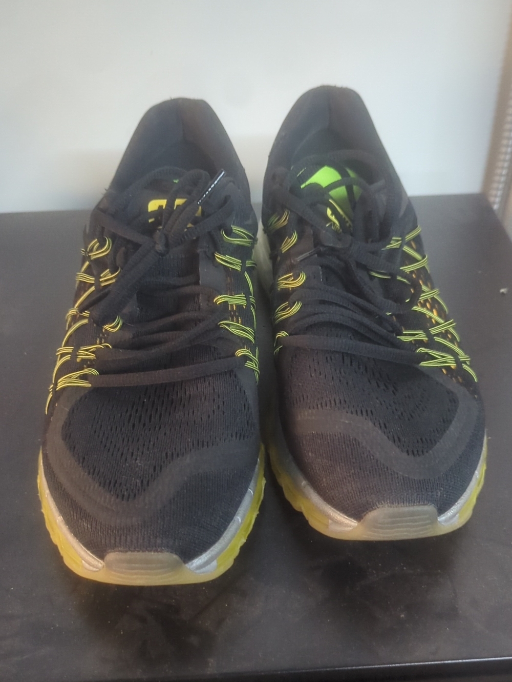Nike Men's Black Sneakers with Neon Yellow Accents